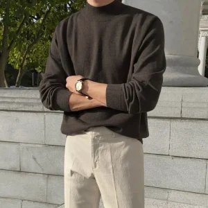 Long-sleeved black top with stand-up collar