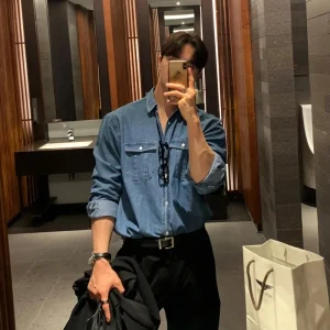 denim long-sleeved polos
