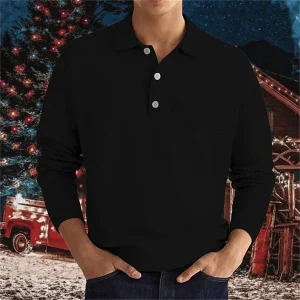 V-neck long-sleeved polo shirt